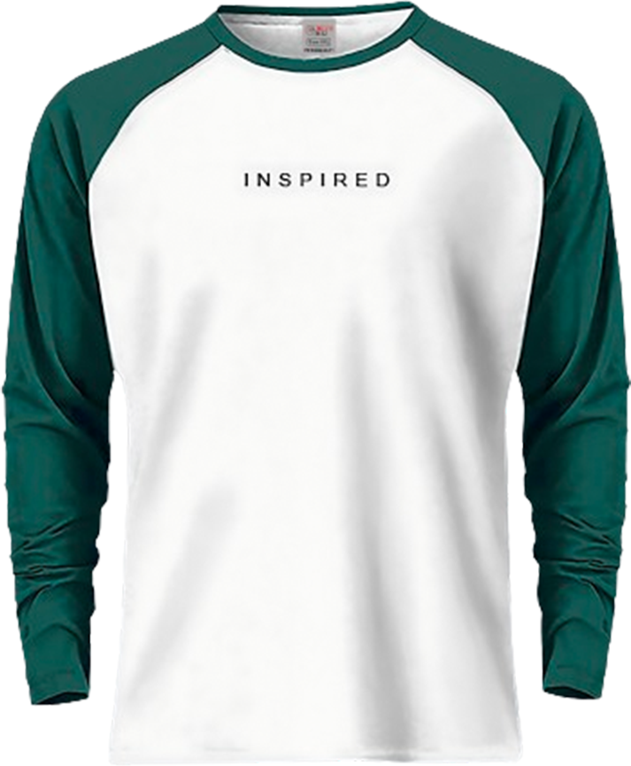 Cotton Reglan Full Sleeve T-Shirt for Men - White and Bottle Green - 1009