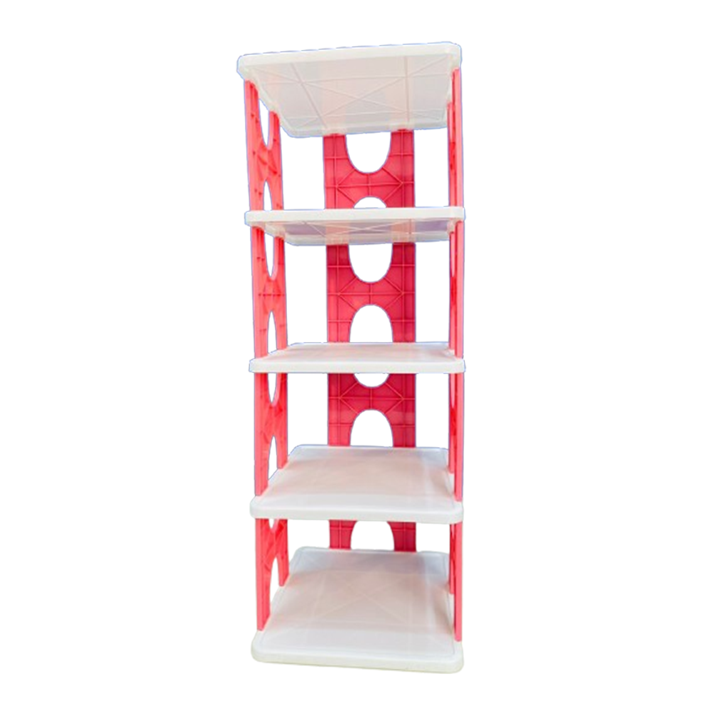 Plastic 5 Layer Multifunctional Shoe Rack - White and Red