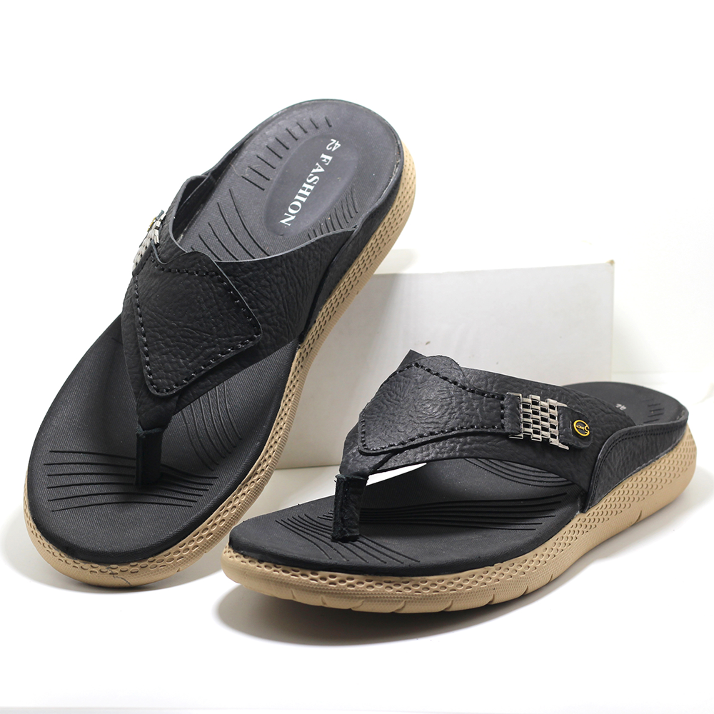 Leather Sandal Shoe For Men - Black - MS 517