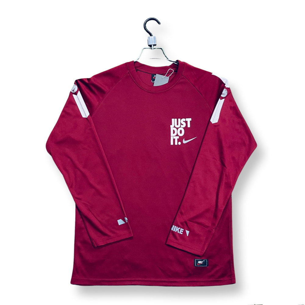 Full Sleeve Mesh Just Do It Jersey T-shirt - Maroon - 1067