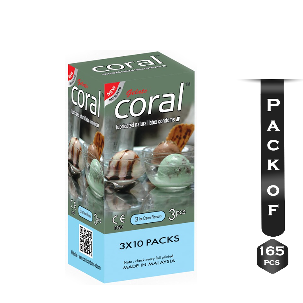 Pack Of 165 Pcs Coral 3 Ice Cream Flavor Condom