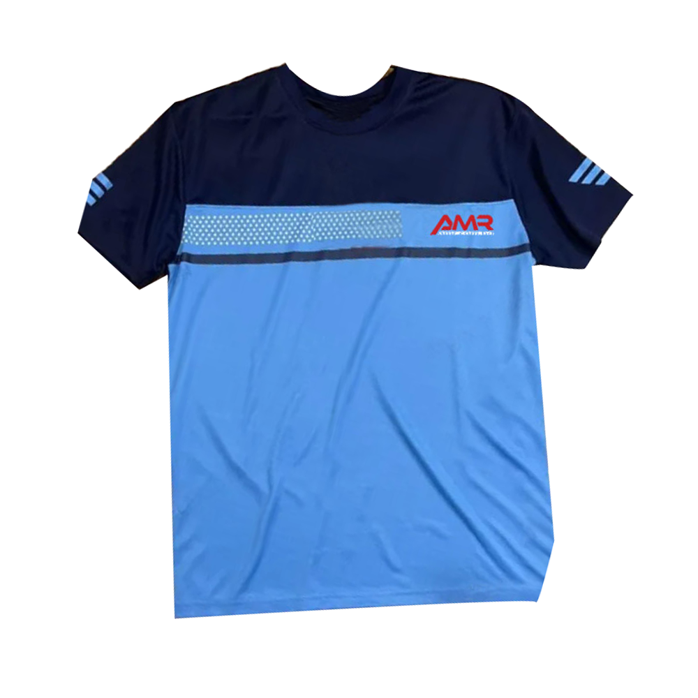 AMR Mesh Half Sleeve T-Shirt For Men - Navy Blue And Sky Blue - T-154