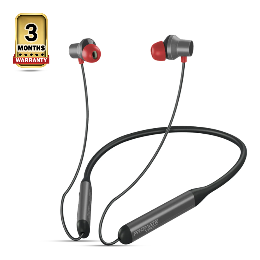 PROMATE Velcon High-Definition ANC Wireless Neckband Earphones - Red and Black