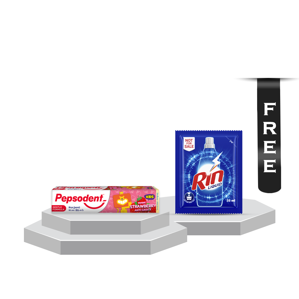 Pepsodent Sweet Strawberry Toothpaste 45gm With Rin Liquid 35ml Free