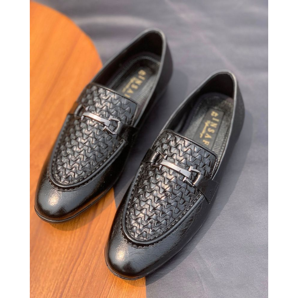 Woven Charm Loafer Shoes for Men - Black