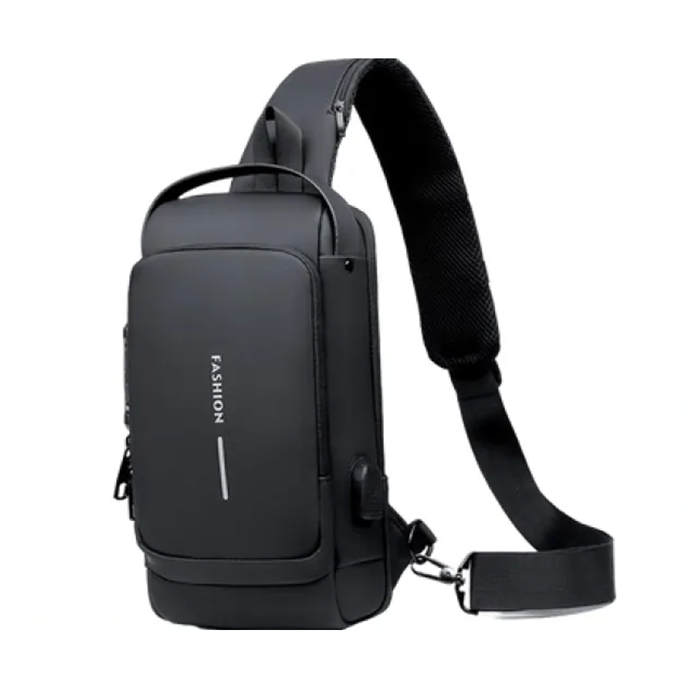 PU Leather Password Anti-theft Single Shoulder Crossbody Waist Bag for Men - Black 