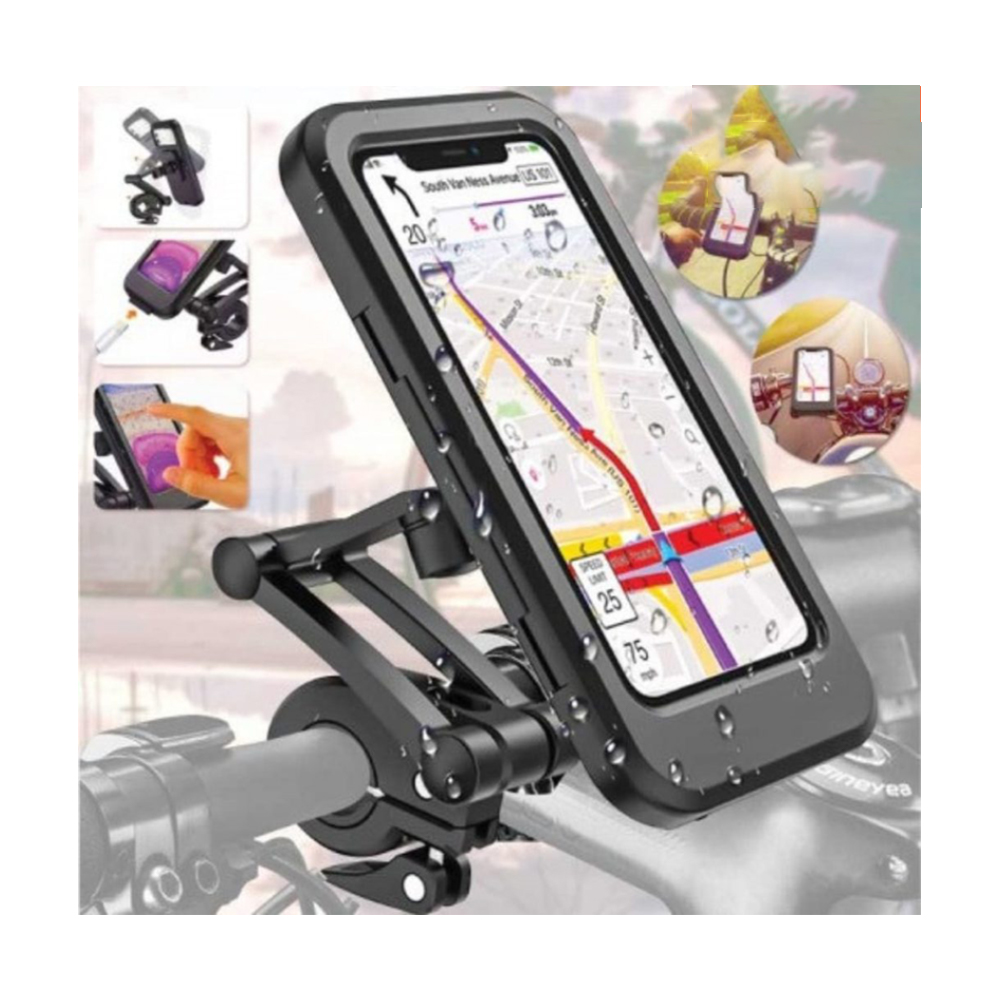 Waterproof Universal Bike Mobile Phone Holder Case - Black