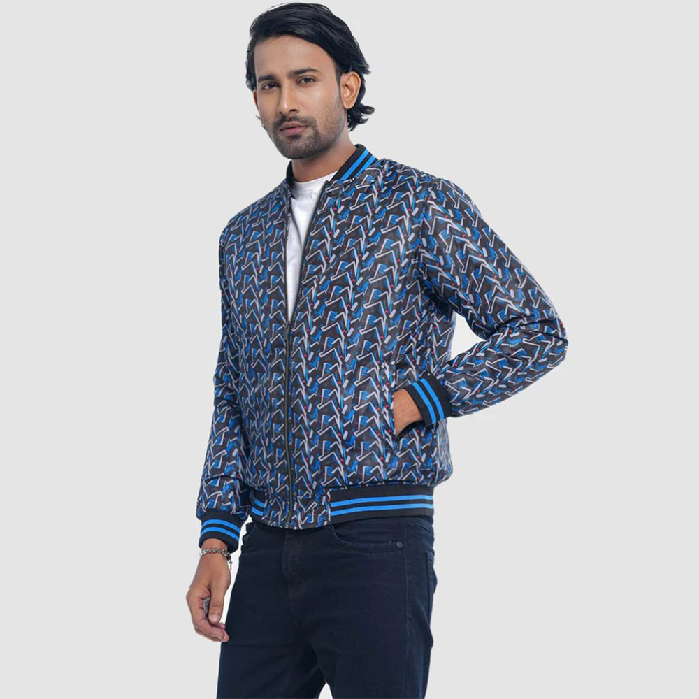 Taffeta Casual Bomber Jacket For Men - Midnight Blue