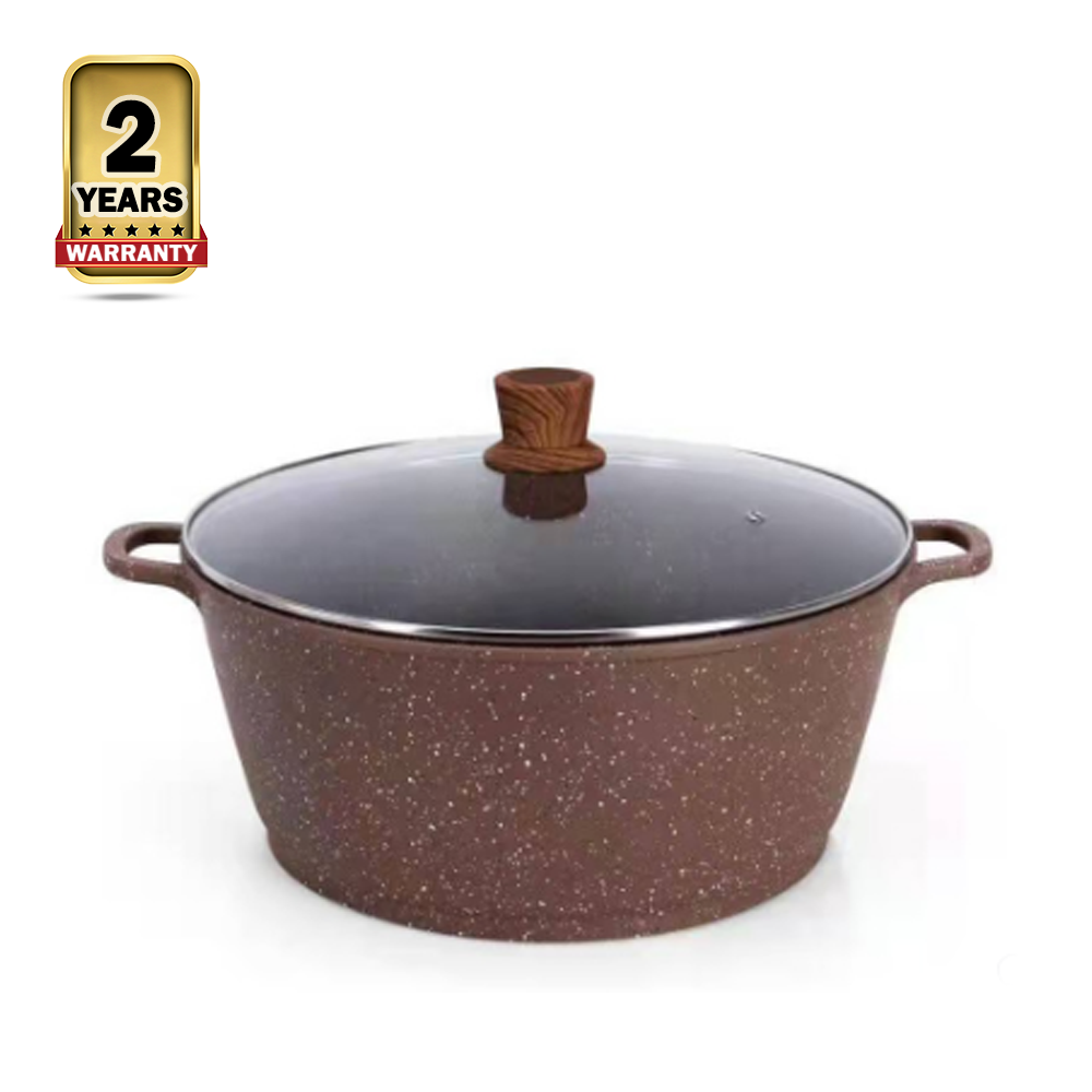 Mgc Granite Marble Coating Non Stick Casserole Cooking Pot With Glass Lid - 40 Cm