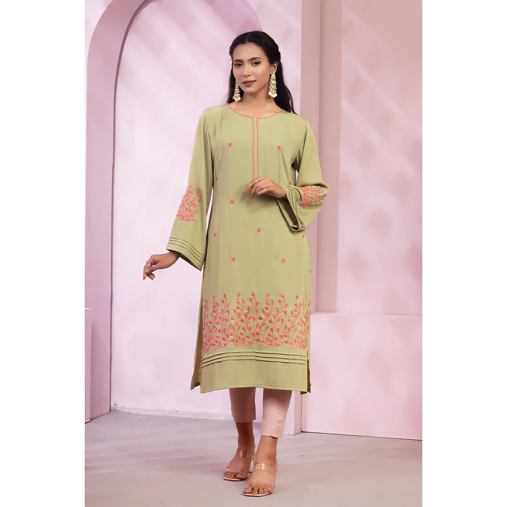 Cherry Georgette Kurti for Women - Light Green - 0123-000112