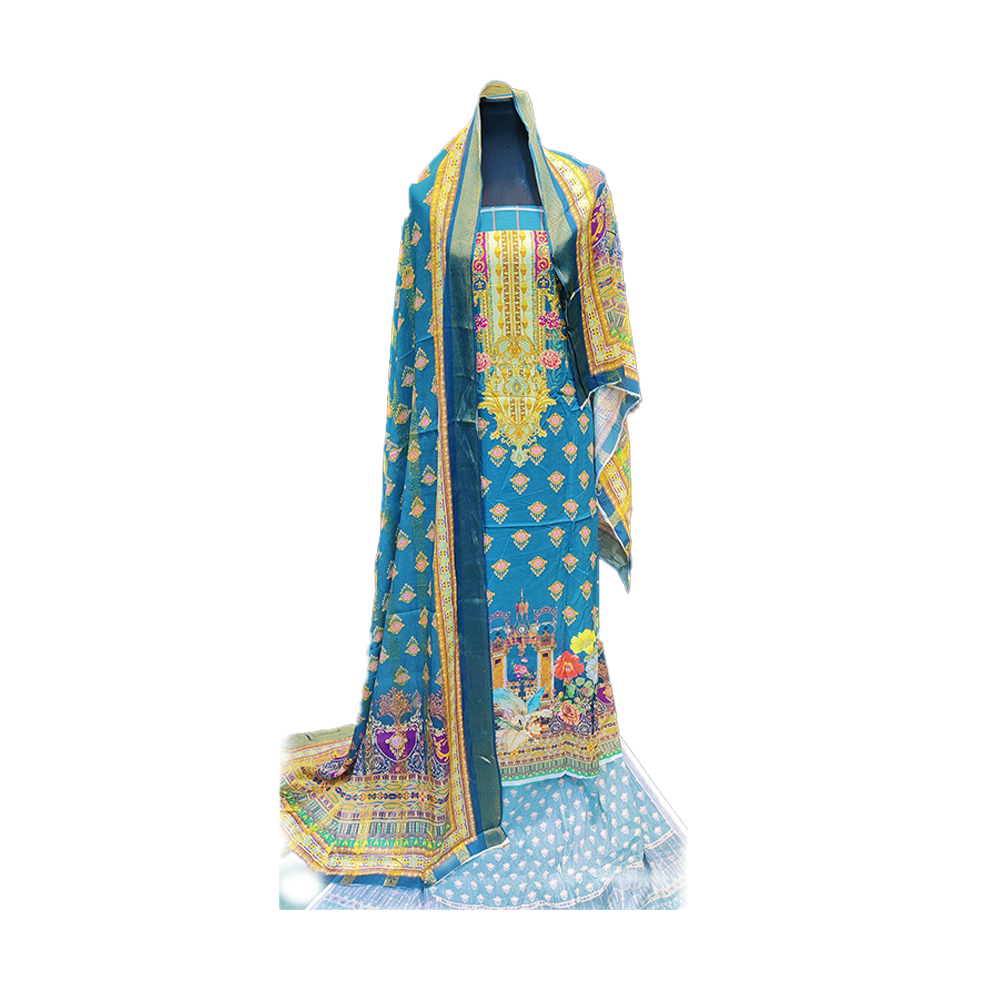 Proud PL-SL00052 Unstiched Cotton Computer Digital Print Lawn Salwar Kameez For Women - Bright Teal