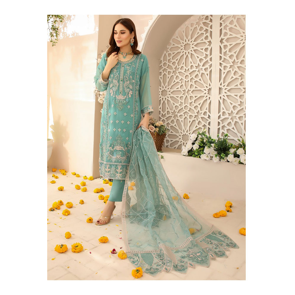 Semi-stitched Chiffon Party Dress for Women - Pest - HP-3PP-302 (1 Pc Ring Free)