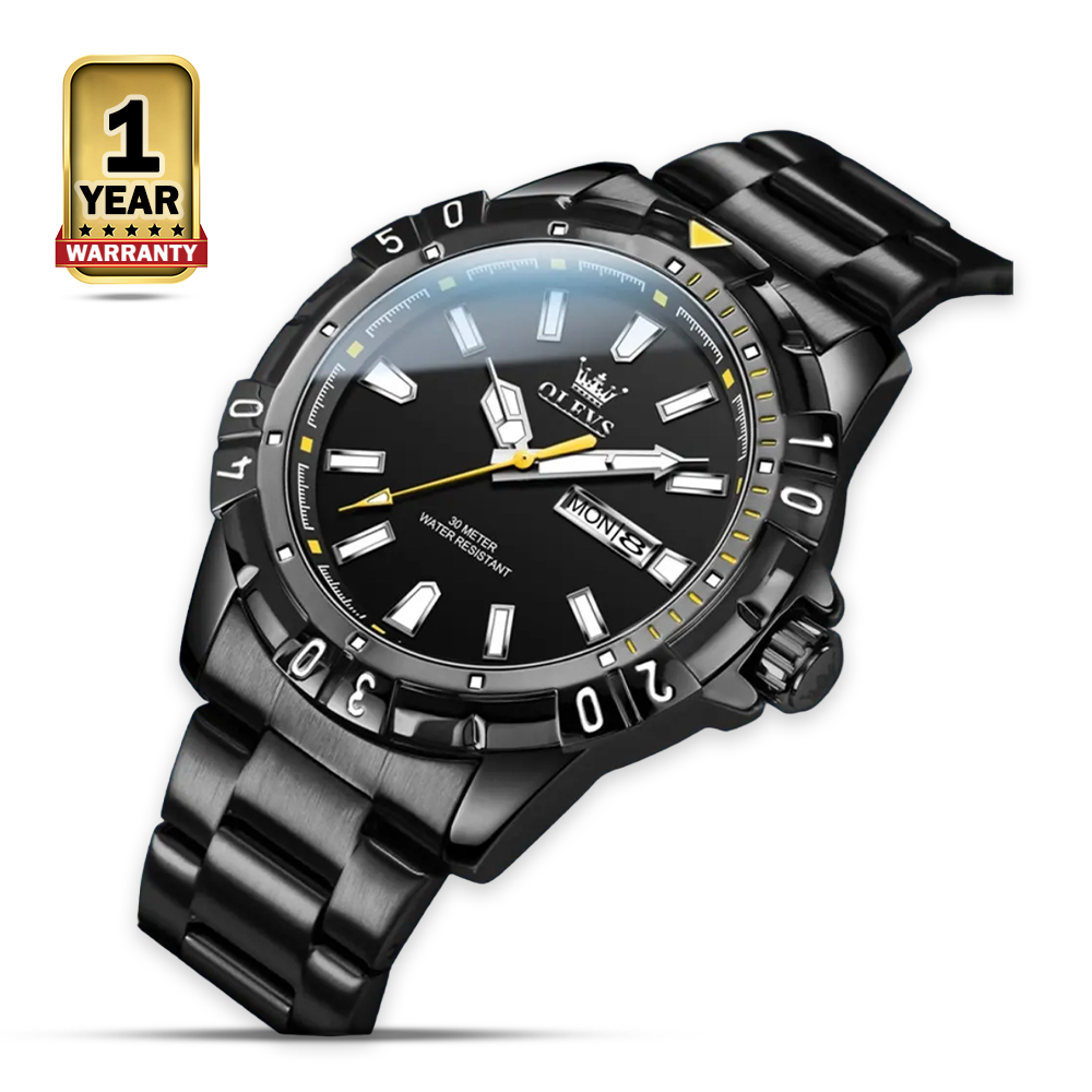Olevs 5560 Quartz Stainless Steel Wrist Watch For Men - Black