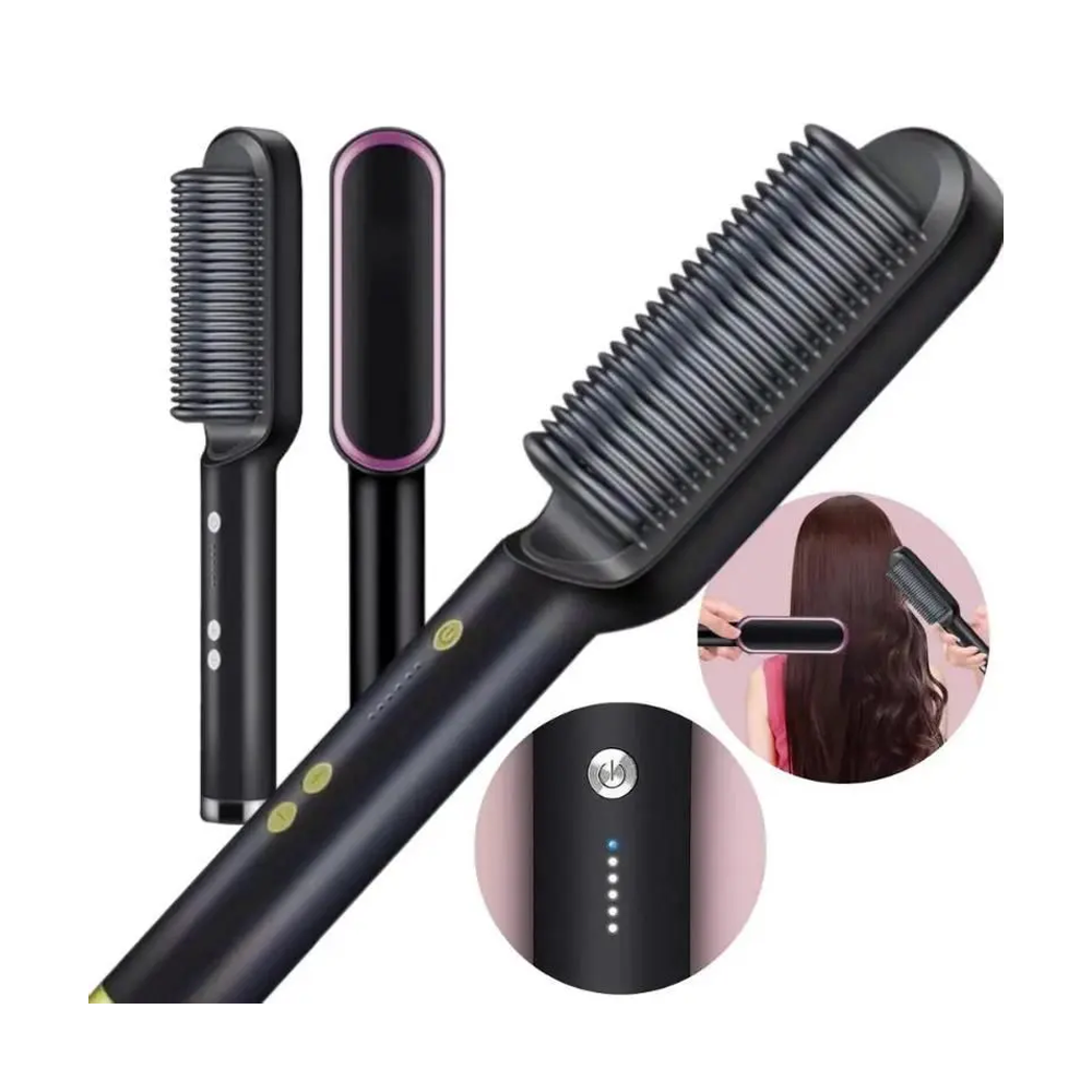Electric 3 in 1 Comb Hair Straightening Brush - Black