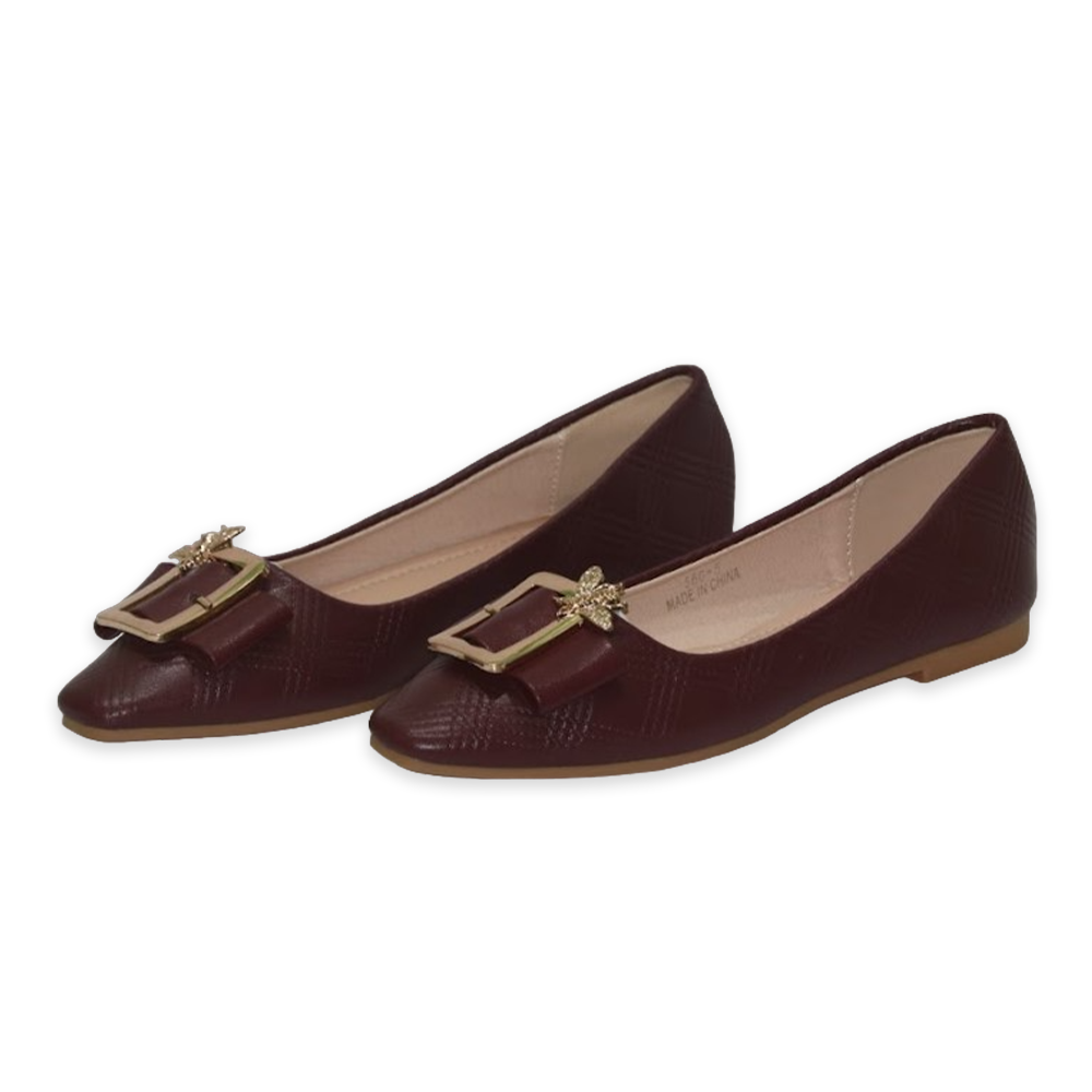 PU leather Flat Pump Shoe For Women - Maroon - 568-5