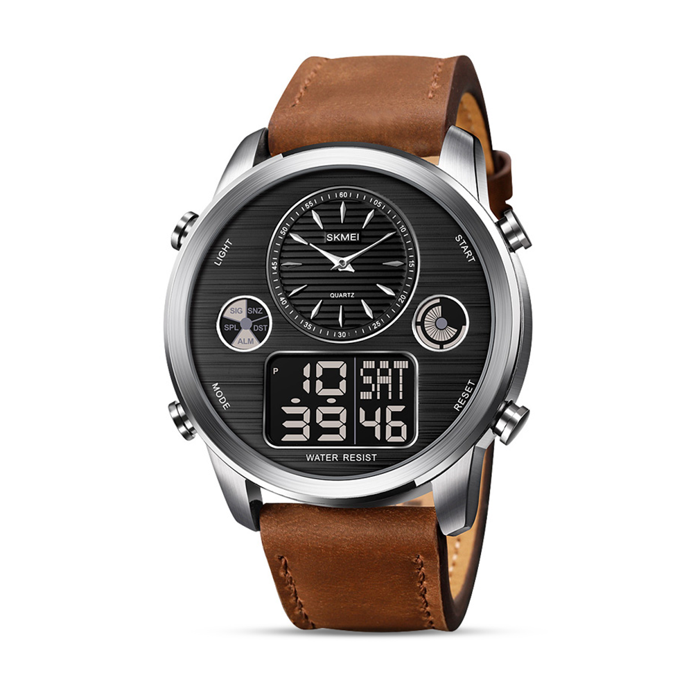 SKMEI 1653 PU Leather Dual Time Watch for Men