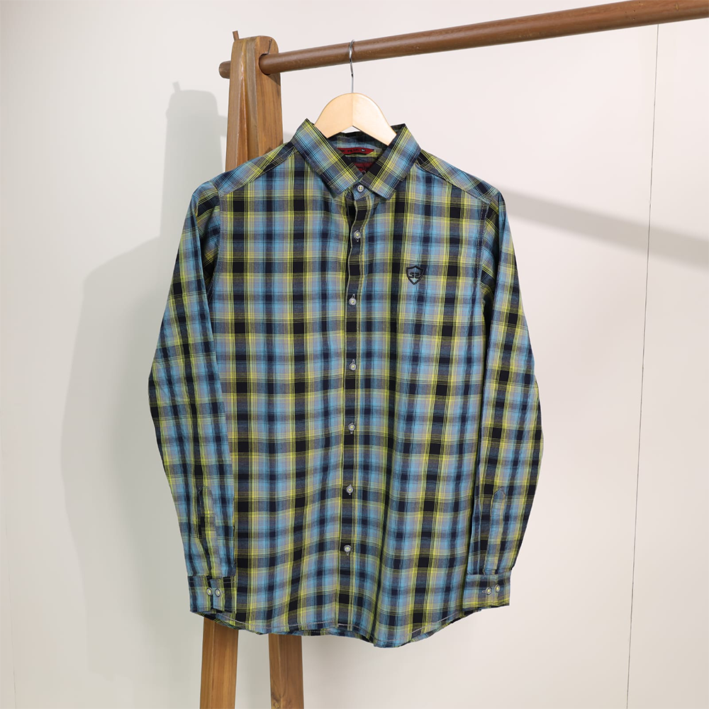 Cotton Long Sleeve Check Shirt for Men - Blue and Black - 03