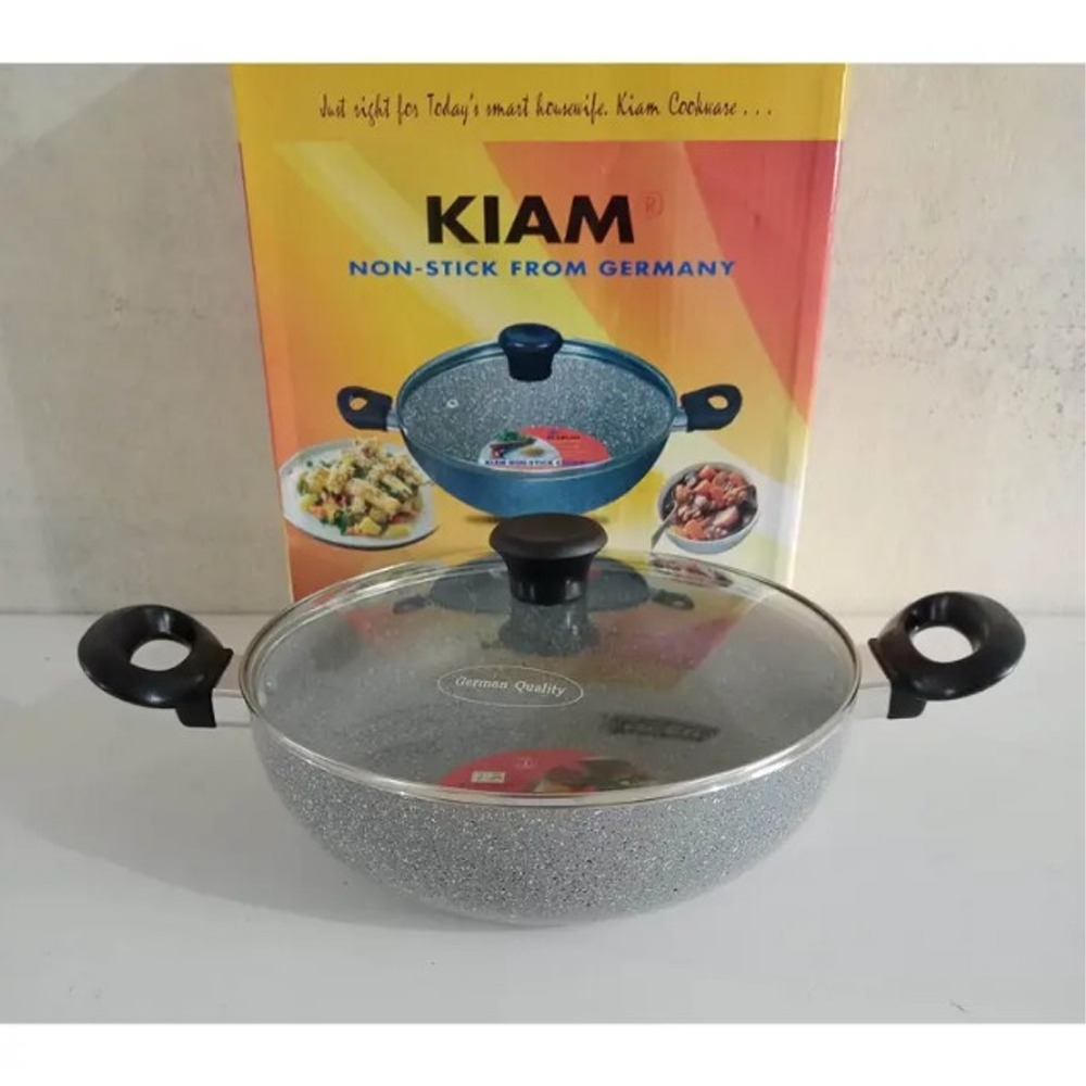 Kiam Marble Coating Classic Non-Stick Karai With Glass Lid - 22cm