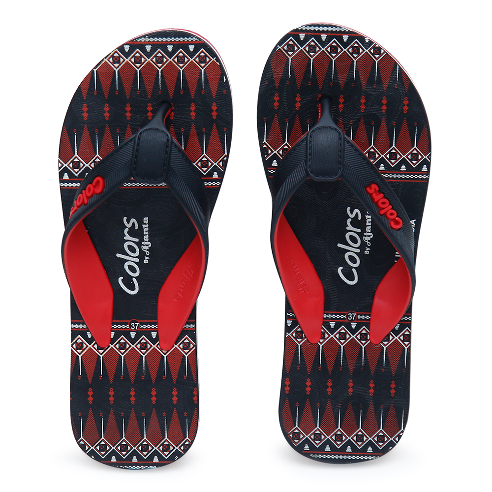 Ajanta Colors Printed Hawai Casual Flip Flop Sandal For Women - Red - LILY 103