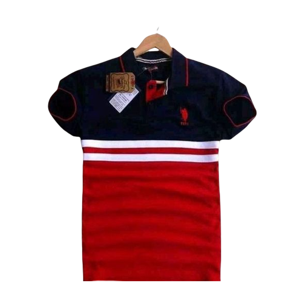 PK Cotton Half Sleeve Polo Shirt For Men - Navy Blue And Red - PT-57