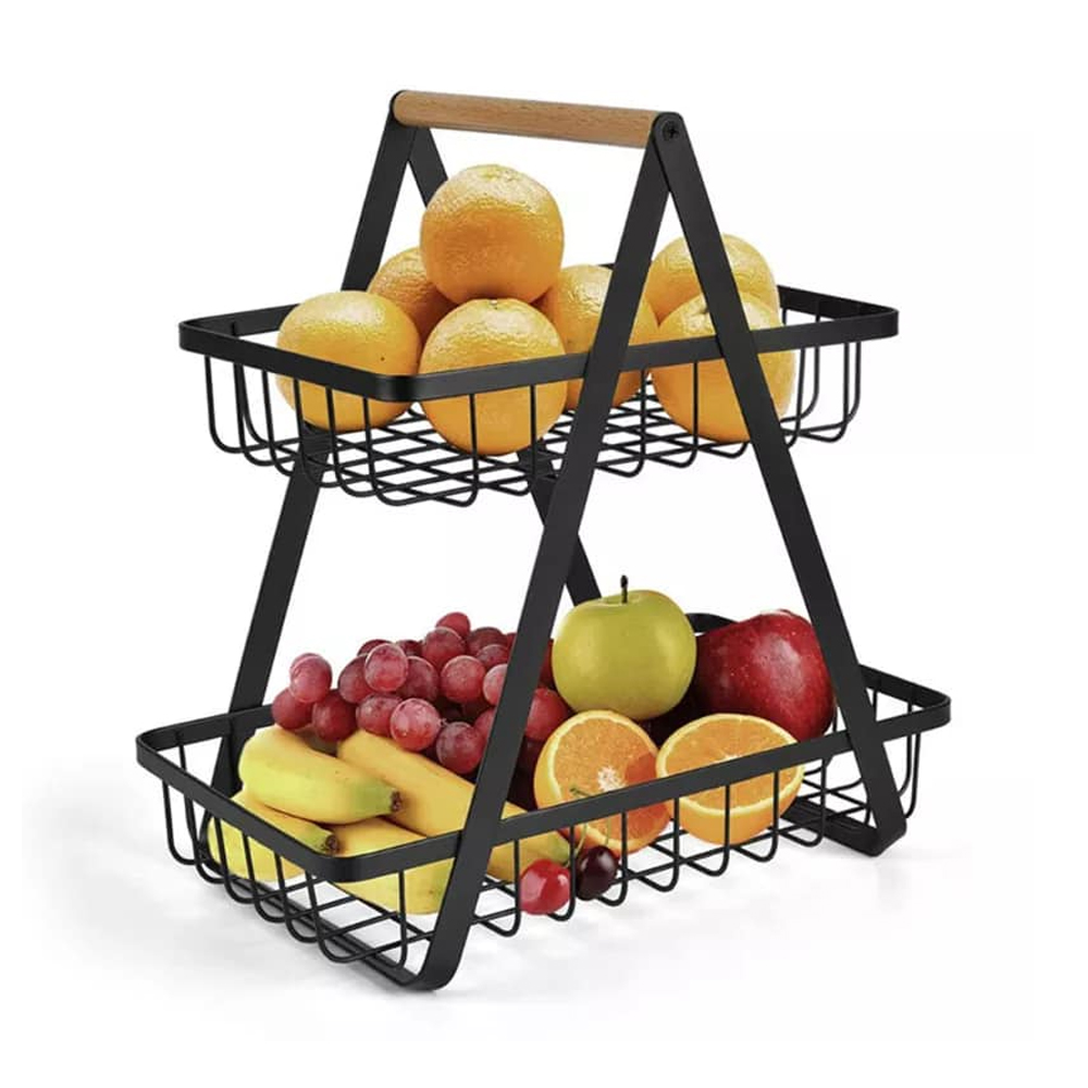 Vintage Style Tray Stand Storage 2-Tier Squire Fruit Basket - Black