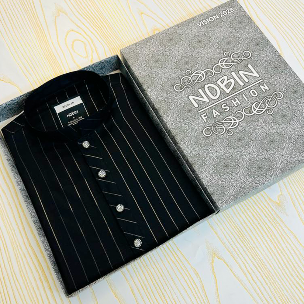 Nobin Cotton Regular Panjabi For Men - Black - F263