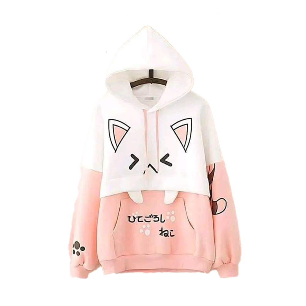 Fashionable Long Sleeves Lazy Style Rabbit Hoodie For Women - Pink