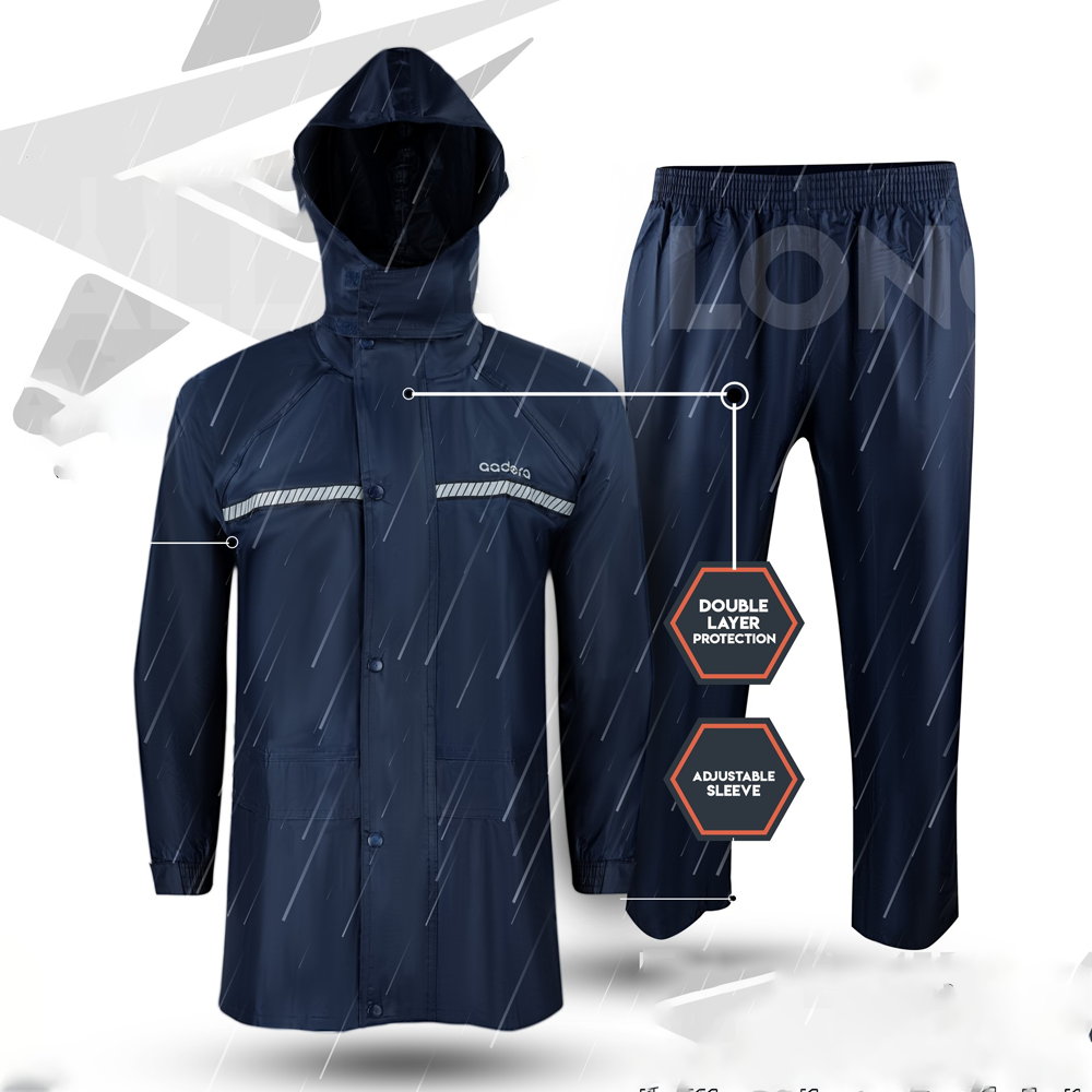 Aadora Polymicro Classic Rain Coat - Black and Blue - APBD1010