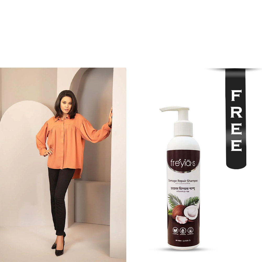 Buy Cherry Georgette Shirt for Women - 1223 000280 - Apricot Brown and Get Freyias Damage Repair Shampoo with Coconut Milk - 220ml Free