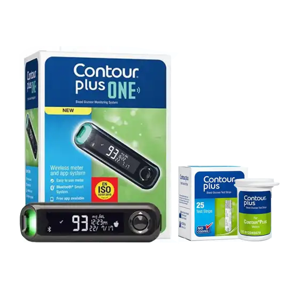 Contour Plus One Glucometer Bluetooth Smart 3 Color Light Signal Device With Test Strip - 25 Pcs