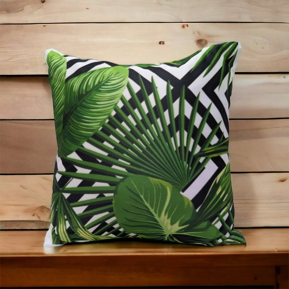 Green leaf outlet print cushions