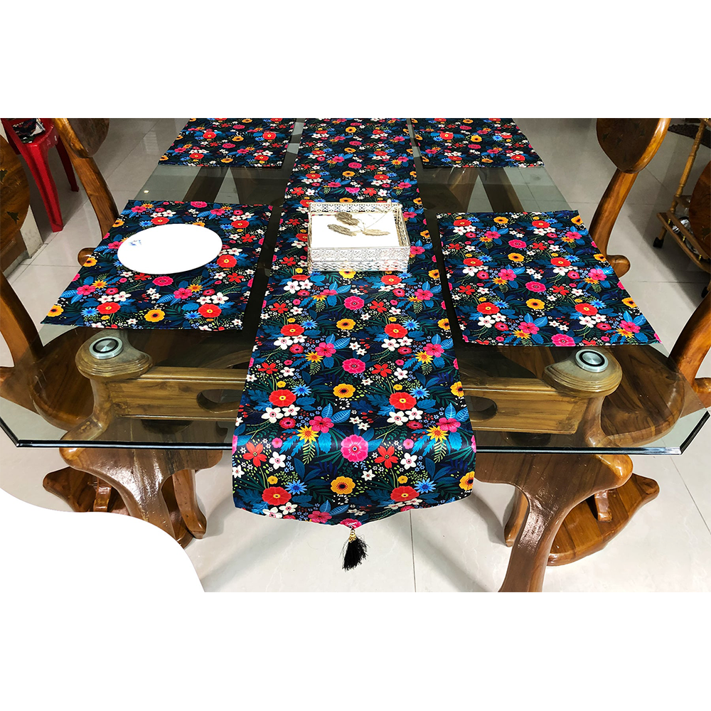 Digital Floral Printed Table Runner - 8 Placemat - Multicolor - RNR03