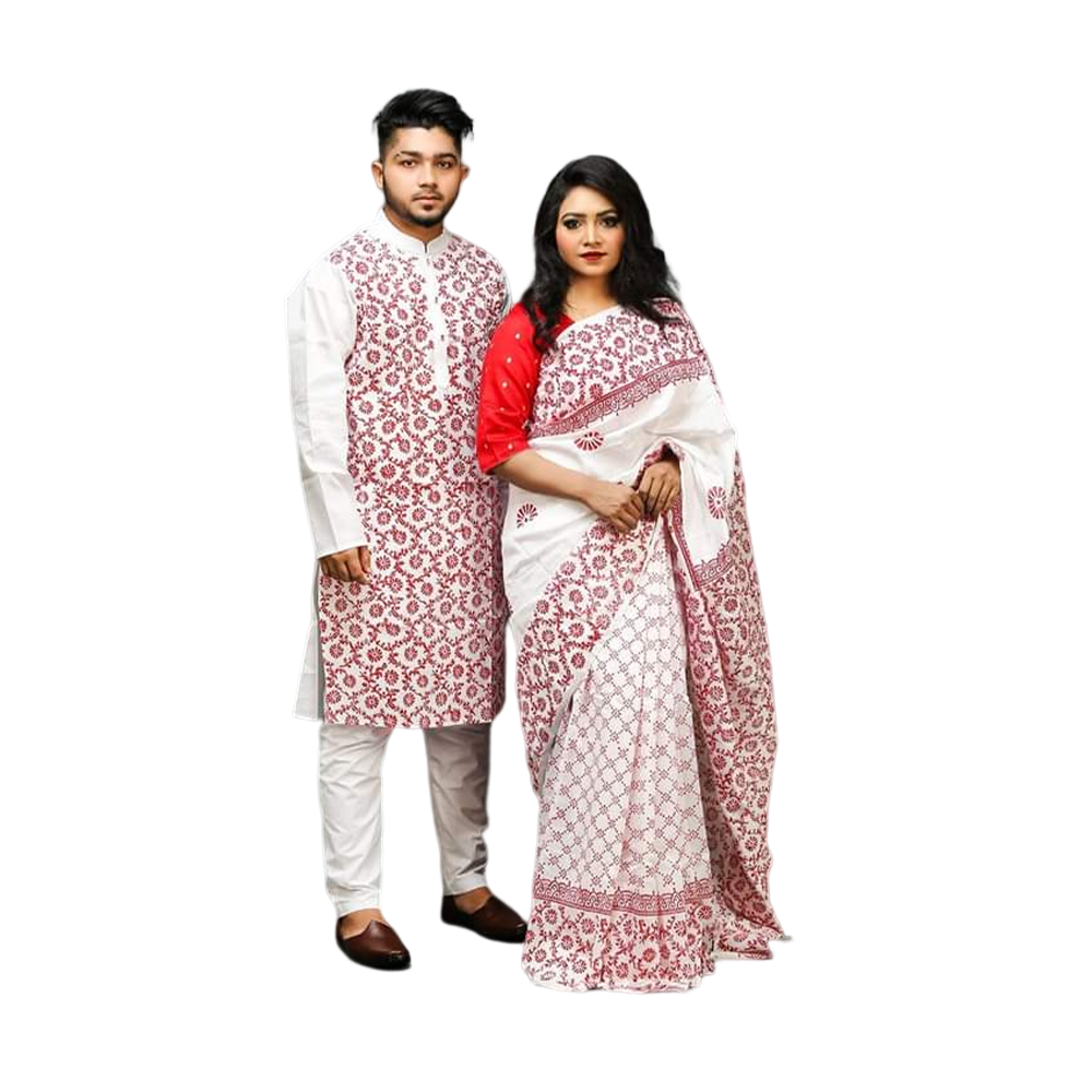 Matching Couple Dress Panjabi with Pajama for Men and Saree for Women