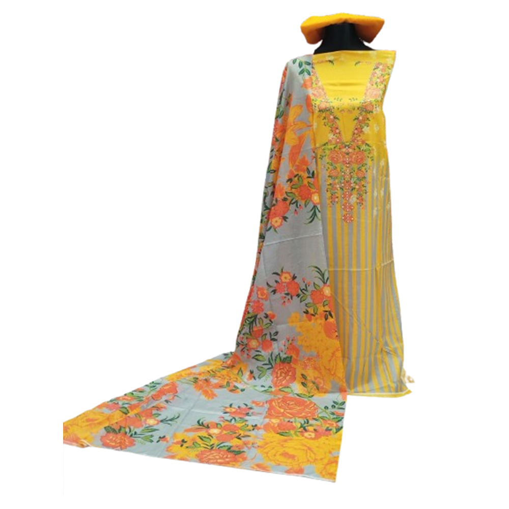 Unstitched Swiss Cotton Digital Printed Salwar Kameez For Women - Multicolor - 3A-T50