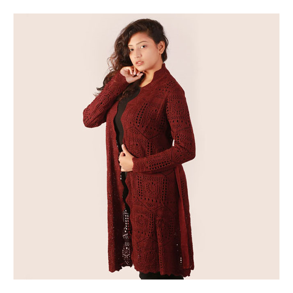 Acrylic Long Sleeve Full Neck Ladies Sweater for Women - Maroon