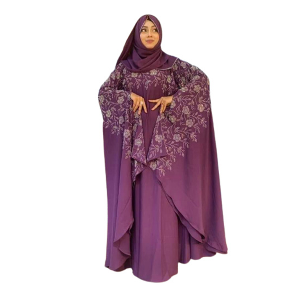 Dubai Cherry Abaya Stone Burkha With Hijab For Women - Purple - BK-P10