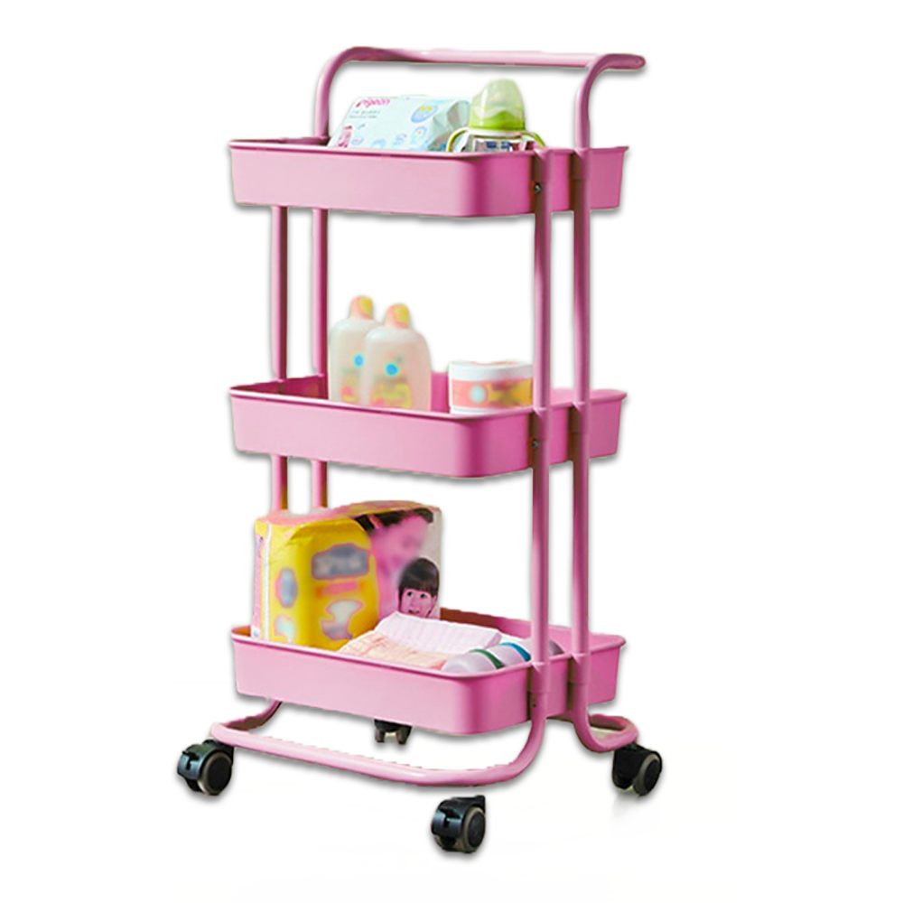 Stainless Steel Mesh 3 Layer Carbon Kitchen Trolley - Multicolor