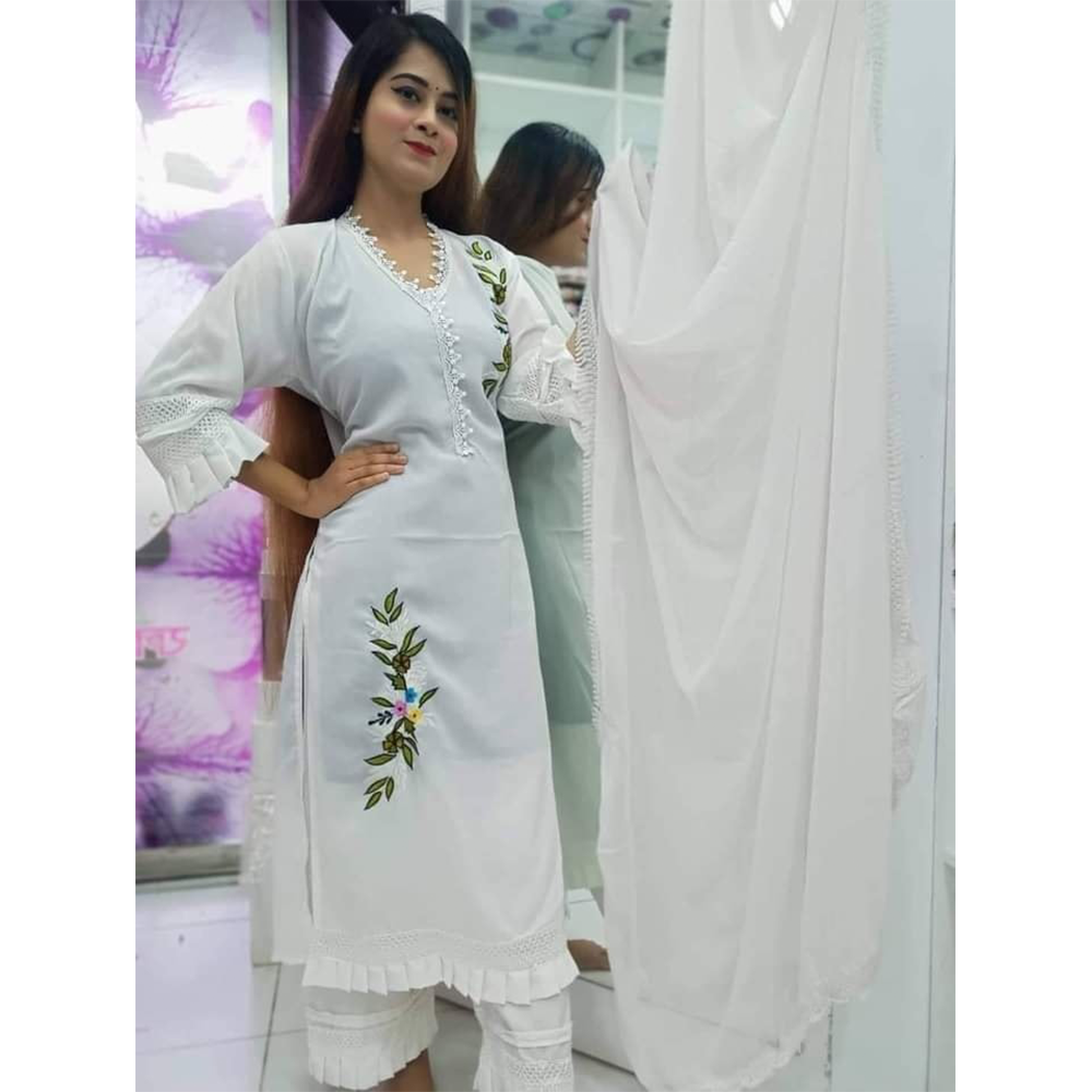 Diamond Jorjet stitched Salwar Kameez For Women - White - SK-02