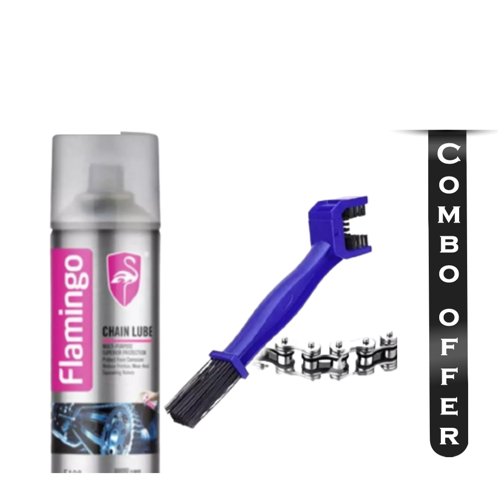 Combo Offer of 2 Pcs Flamingo Chain Lube 220ml And Chain Clean Brush for Motorbike
