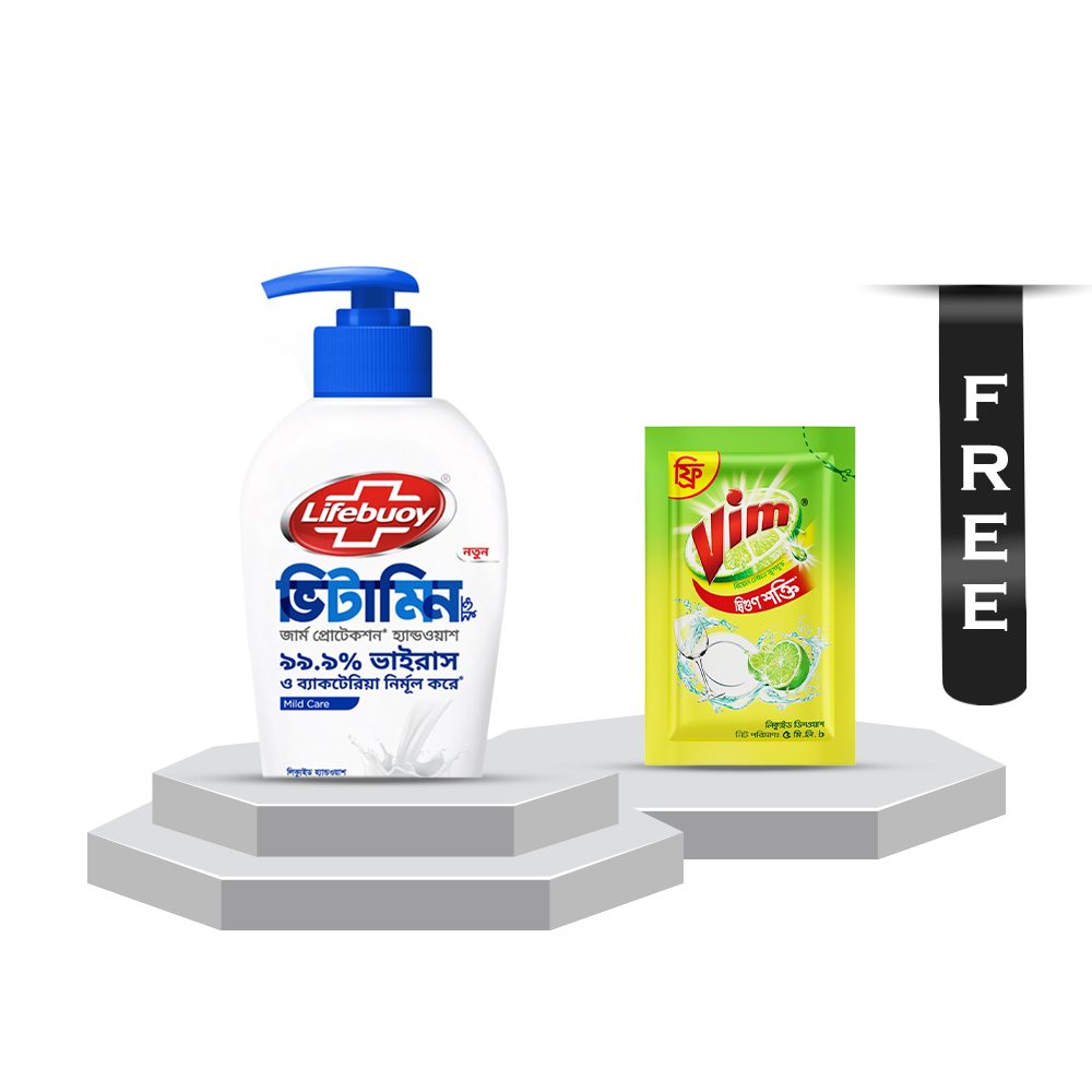 Lifebuoy Handwash Soap Care Pump - 200ml With Vim Liquid Dish Washer - 5ml Free