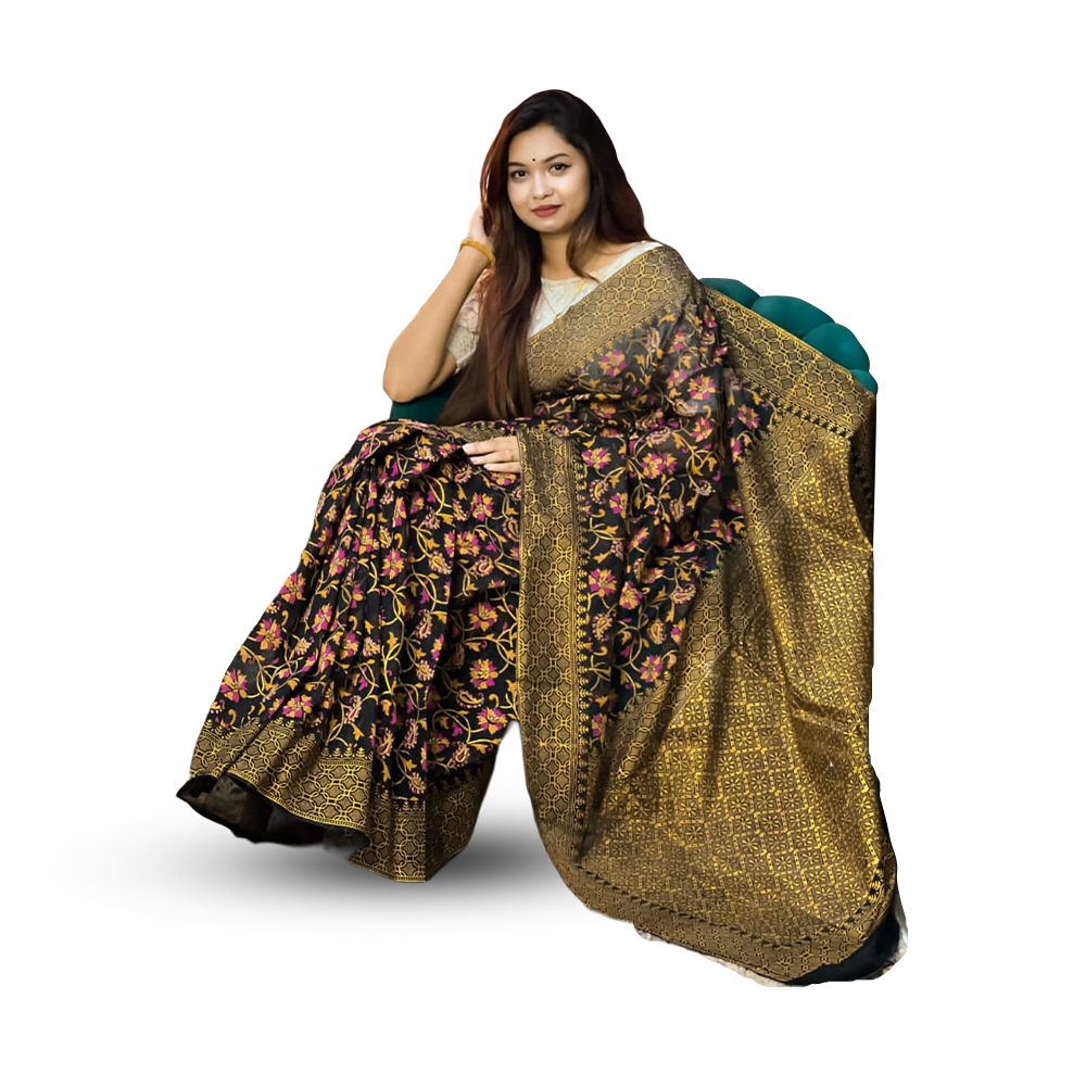 Half Silk Screen Print Saree For Woman - Multicolor