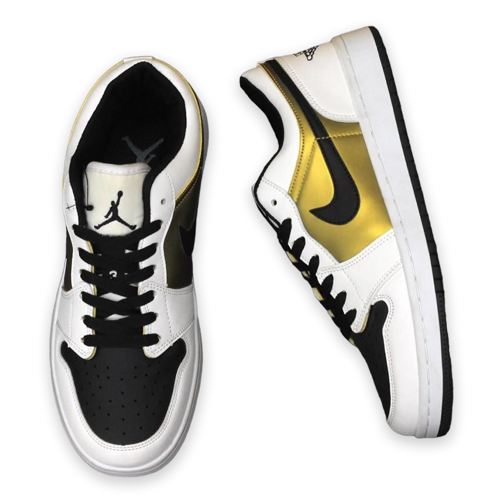 PU Leather Sneakers - Black and Golden - OA-13