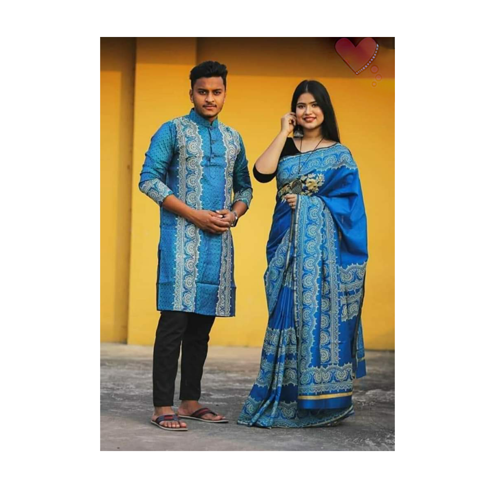 Gorgeous Half Silk Saree and Dhupian Silk Panjabi For Couple Set - BAN044