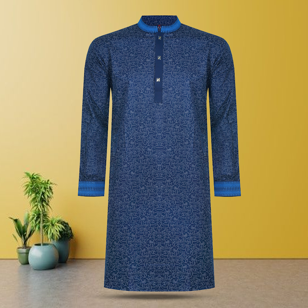 Embroidery Cotton Panjabi for Men - Blue - BRP-PQ47