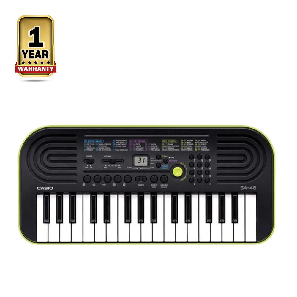 Casio SA-46 Portable Musical Keyboard Piano - Black and White