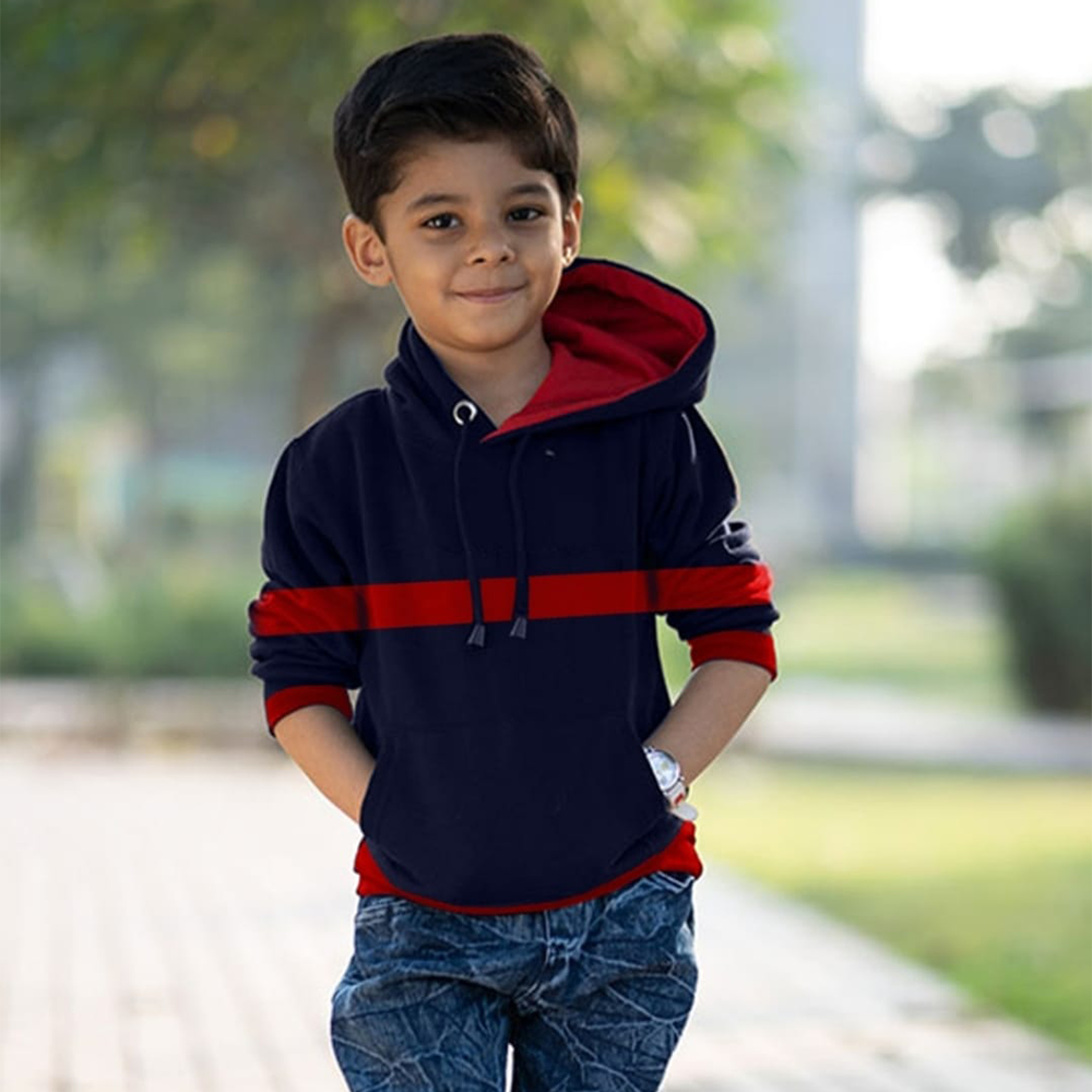 Cotton Winter Hoodie for Kids Navy Blue and Red 02