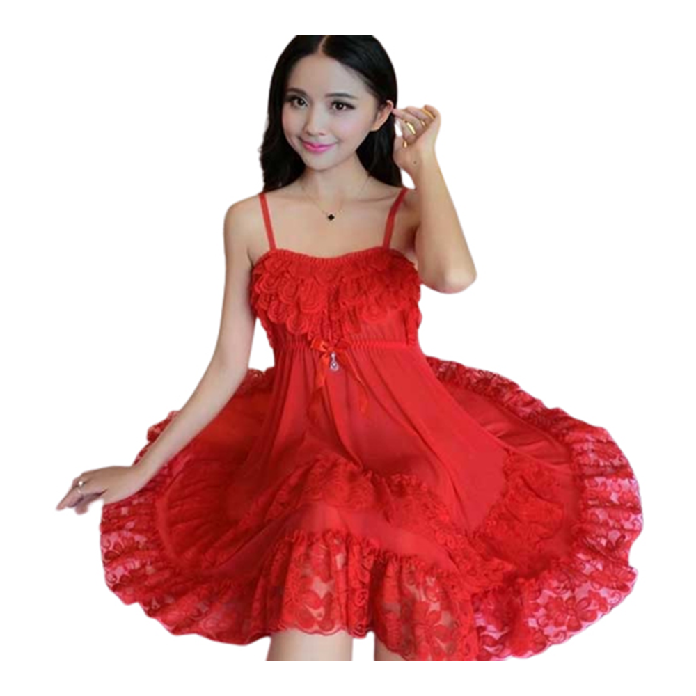 Georgette Sleepwear Night Dress With Panty For women - Red - ND-59