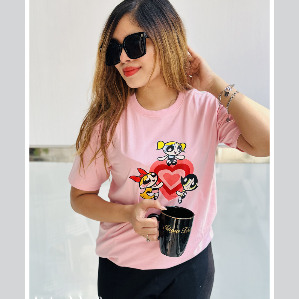 Lycra Cotton T-Shirt for Women - Pink - TS006