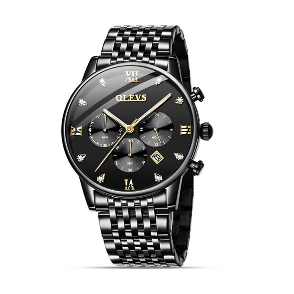 Olevs 2868 Stainless Steel Wrist Watch For Men - Black