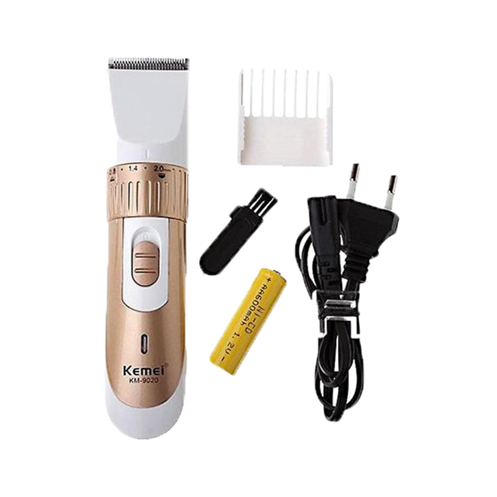 Kemei KM-9020 Rechargeable Beard Hair Trimmer For Men - White And Burly Wood